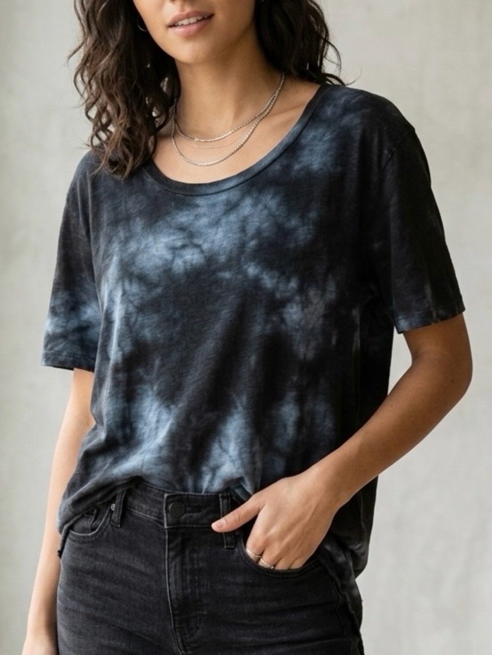 Joe's Jeans Black Tie-Dye Scoop Neck Tee